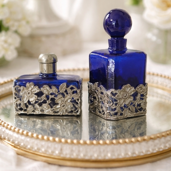 Vintage Other - 💙 Vintage Cobalt Blue Refillable Boudoir Perfume Bottles – Set of Two